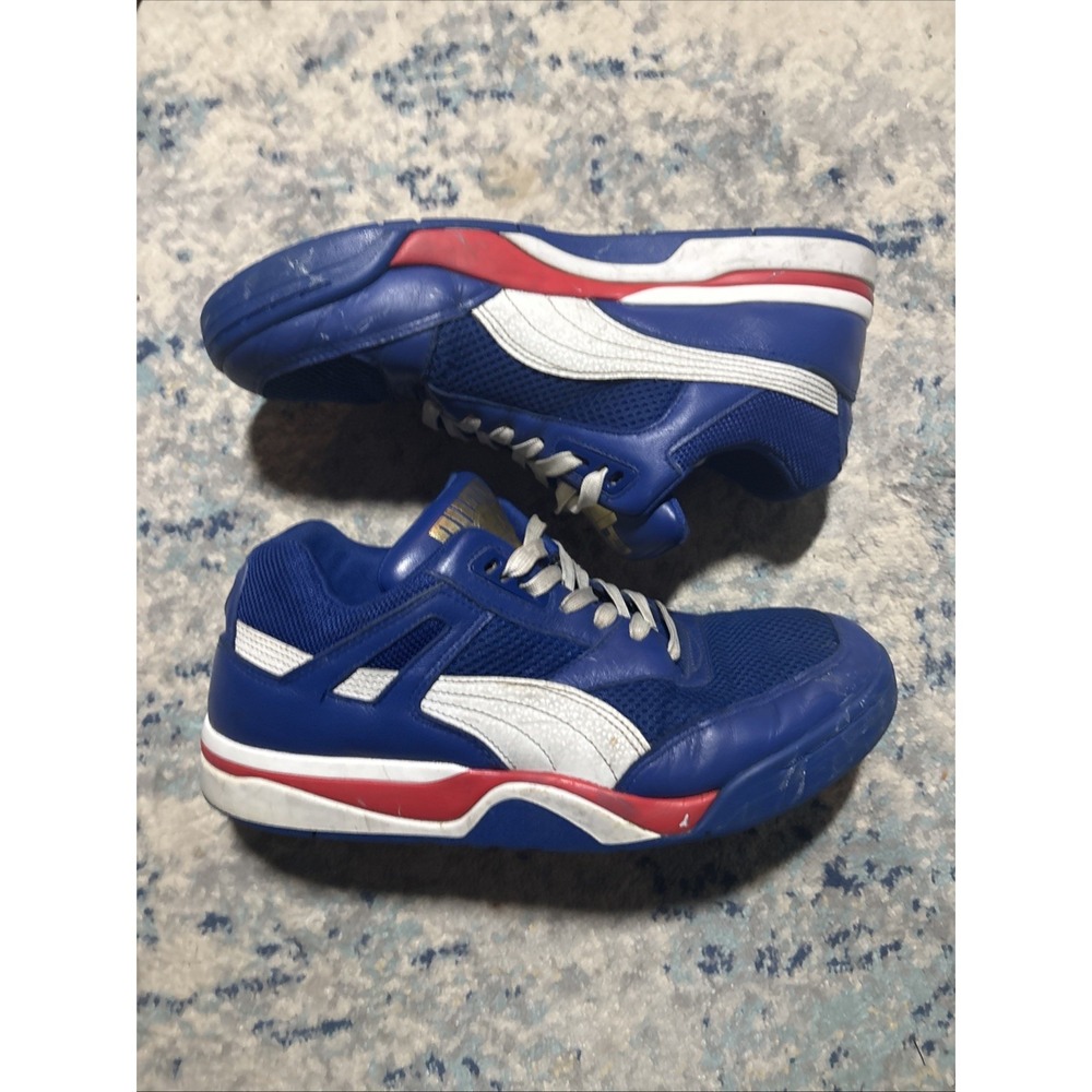 PUMA Men's Colorblock Mesh Leather Sneakers Blue White Red Low Top No Insoles - Picture 3 of 6